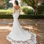 Robe de mariée sirène en dentelle à manches longues et dos nu