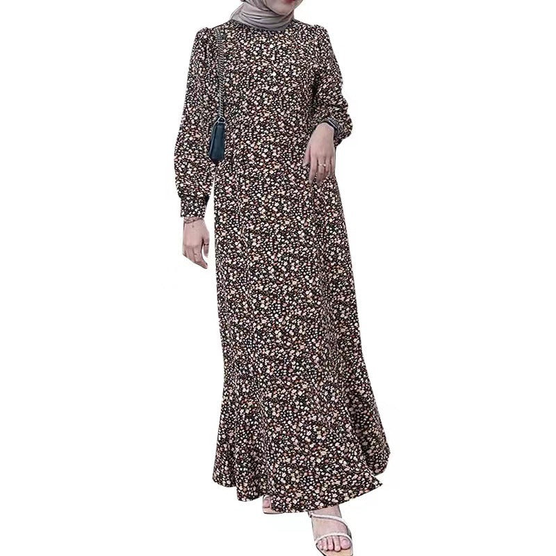 Robe musulmane style bohème à petites fleurs