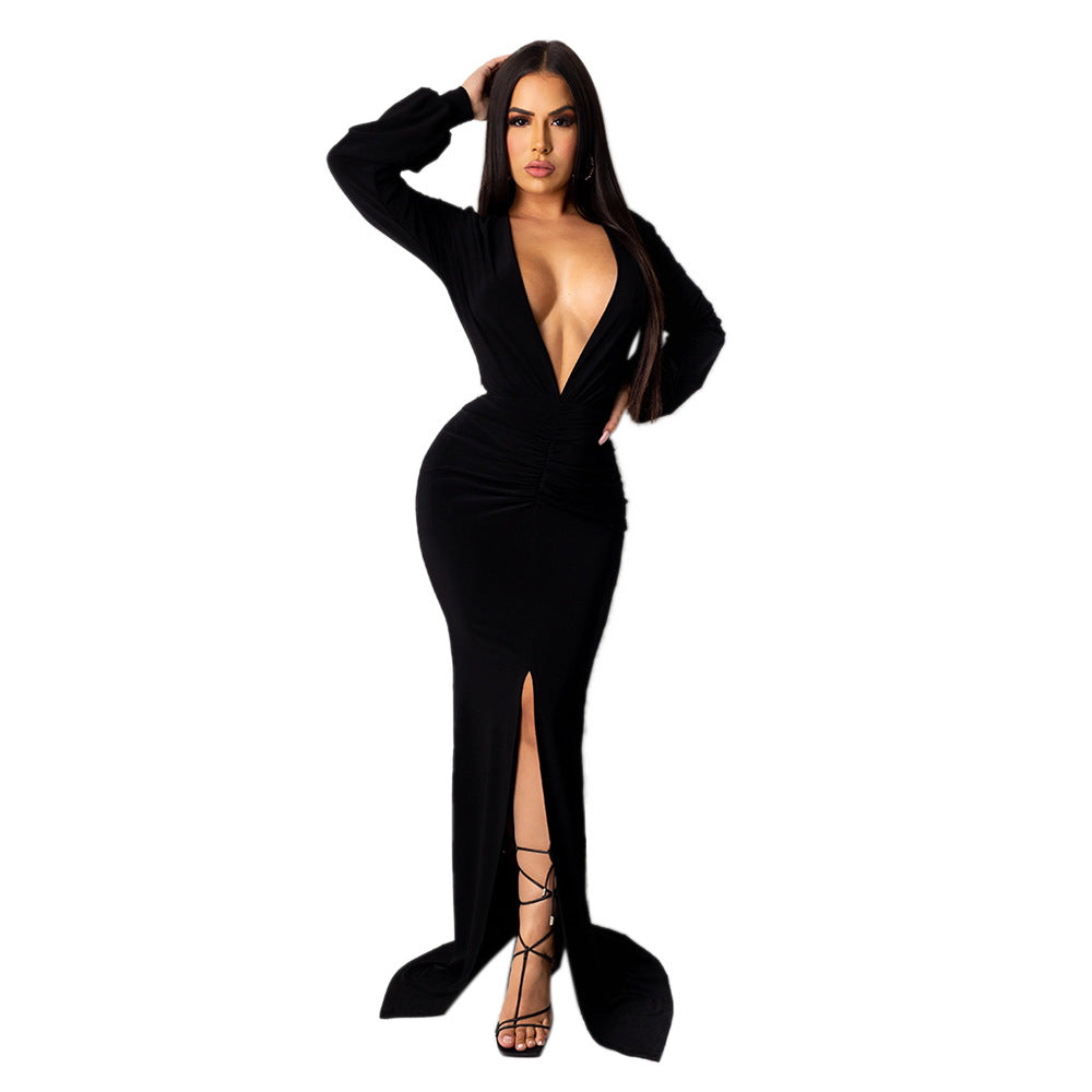 Robe de soirée moulante à col en V pour femme grande taille