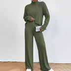 Ensemble deux pièces de pull et pantalon ample en tricot à col roulé à manches longues pour femme, collection automne-hiver