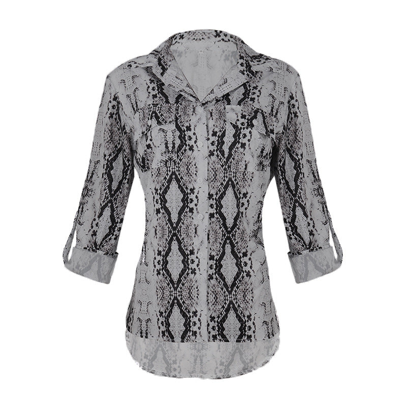 Chemise décontractée ample à manches trois-quarts imprimé léopard pour femme