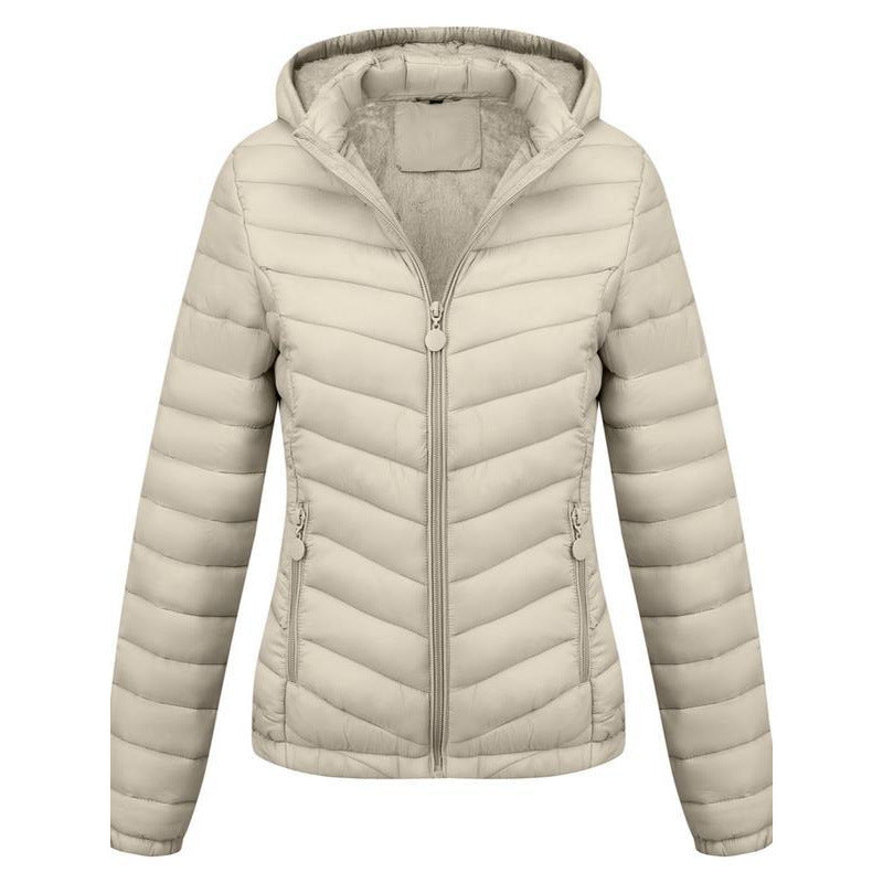 Manteau d'hiver décontracté à capuche zippé de couleur unie pour femme
