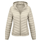 Manteau d'hiver décontracté à capuche zippé de couleur unie pour femme