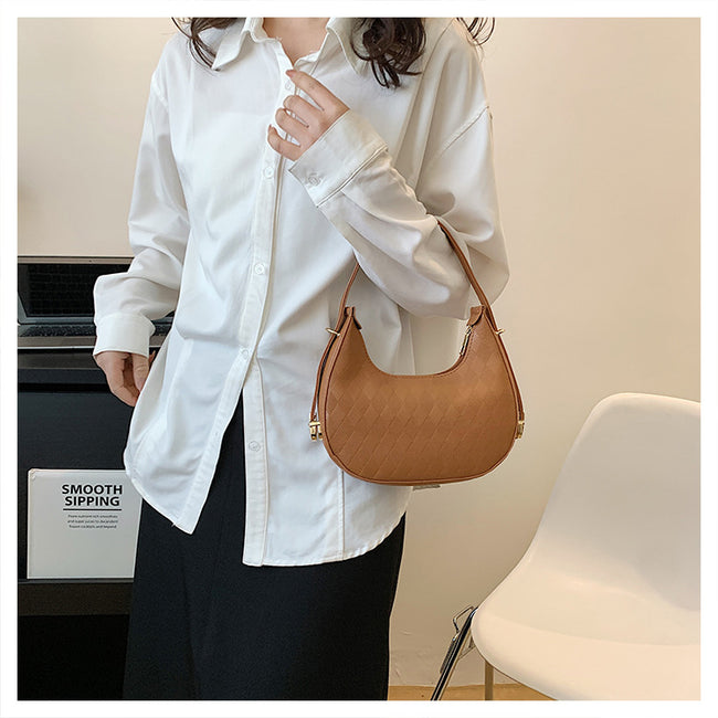 Sac à bandoulière français élégant, petit sac à main pour femme avec motif losanges Main Image
