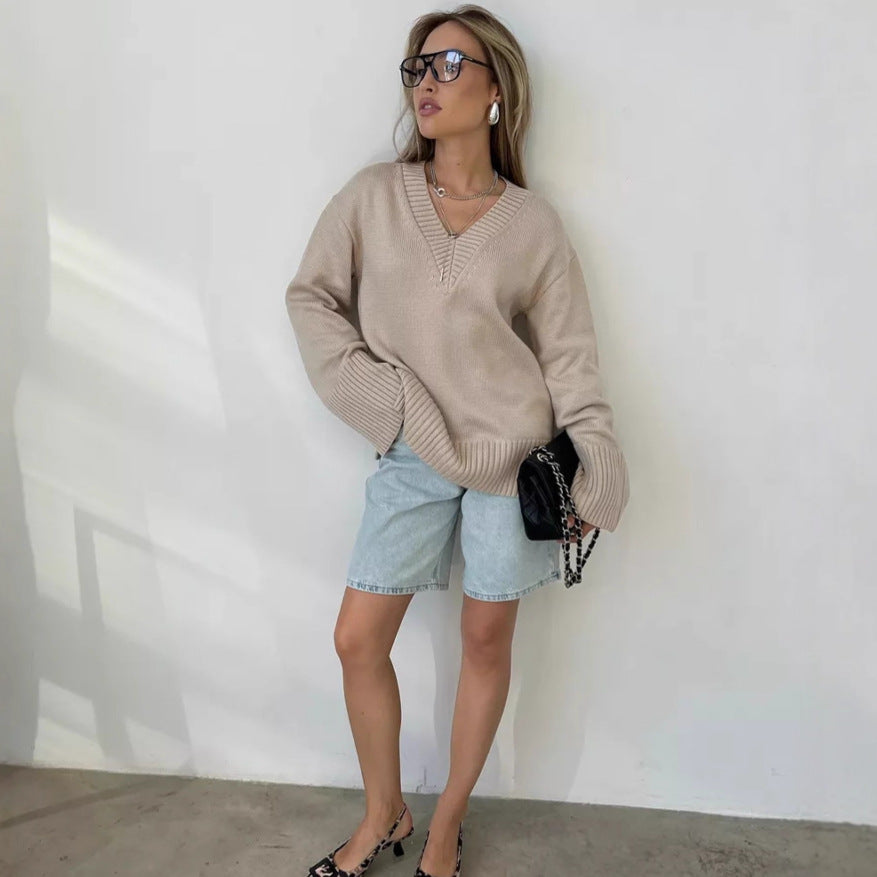 Pull-over Femme Couleur Unie Style Décontracté