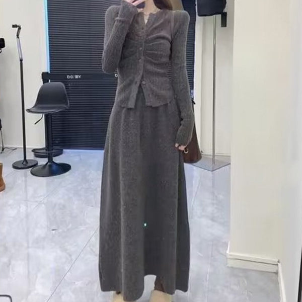 Ensemble deux pièces pull plissé élégant taille haute