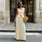 Ensemble tailleur jupe longue plissée élégante et à la mode pour femme