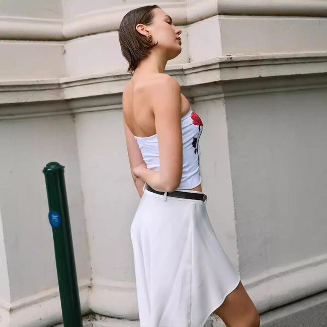 Débardeur à imprimé floral, décolleté et montrant le ventre Main Image