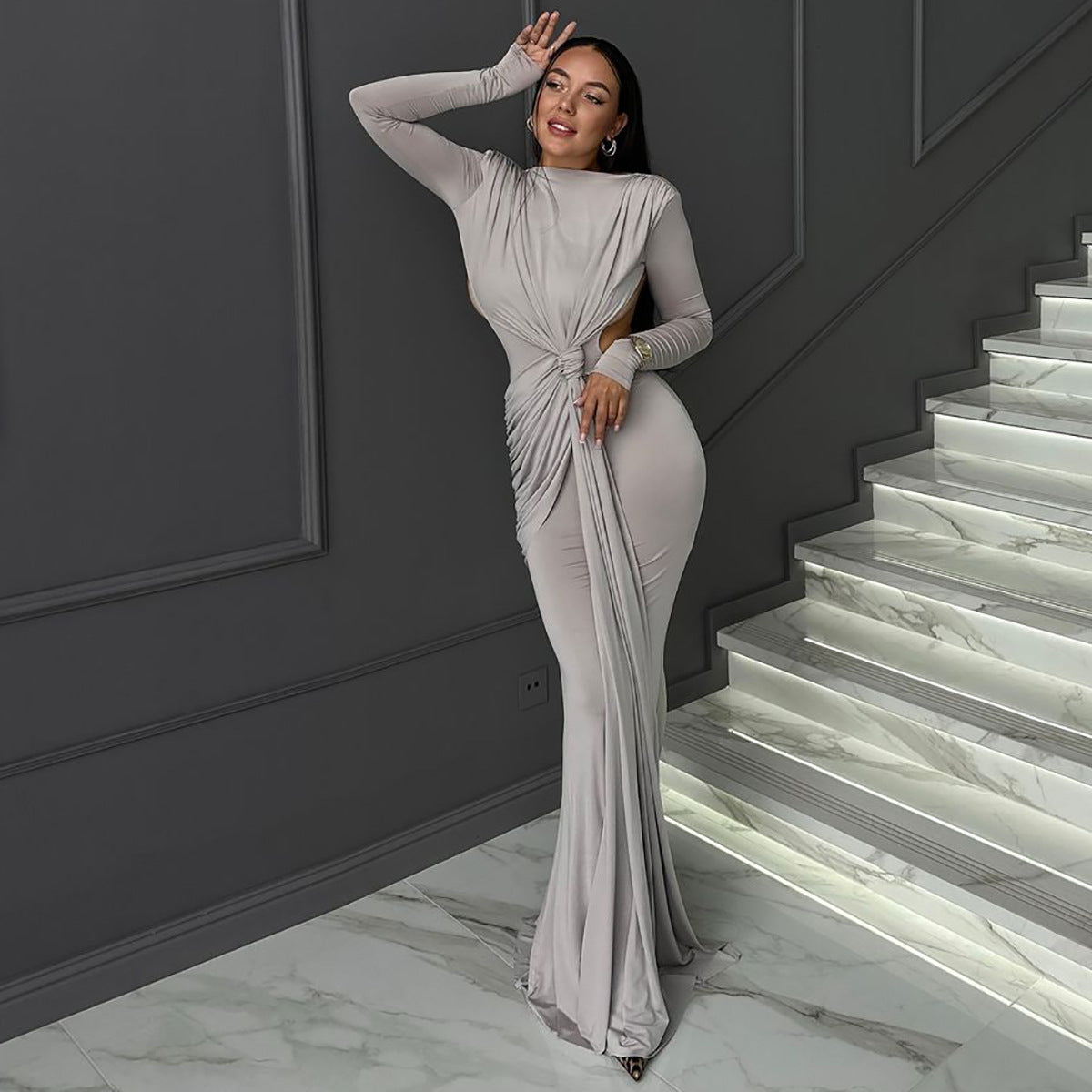 Robe amincissante à manches longues pour femme