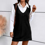European And American Style Women V-neck A Long Sweater Vest Dress Fashion Rib Knitted Side Slit
