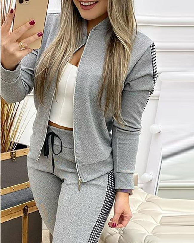 Ensemble de survêtement pour femme, manches longues, sportswear, sweat zippé et pantalon, deux pièces Main Image