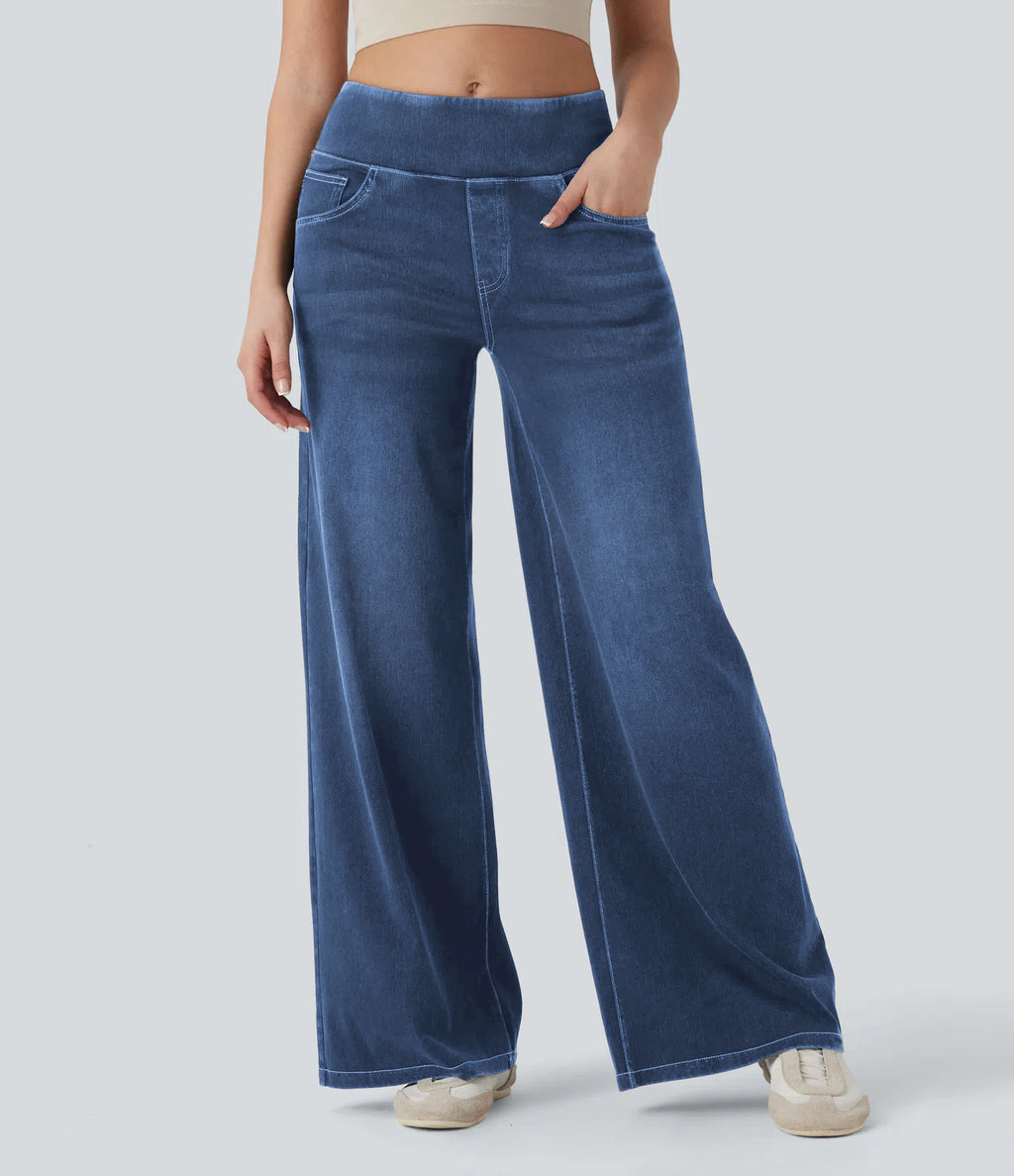Jean ample et extensible à jambe large et taille haute pour femme