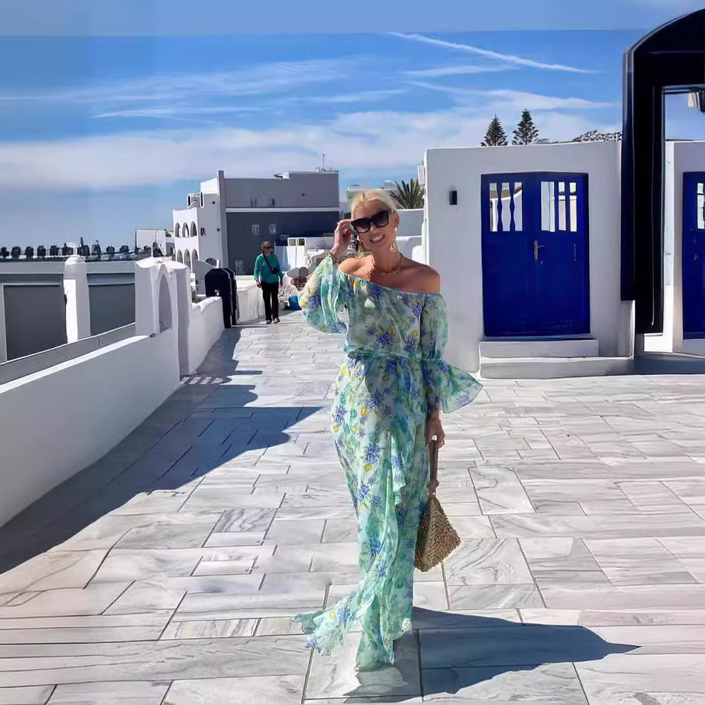 Robe imprimée en mousseline de soie pour les vacances à la plage de Bohème