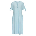 Robe longue d'été en broderie anglaise à col en V pour femme, manches courtes, coupe ample évasée pour la plage