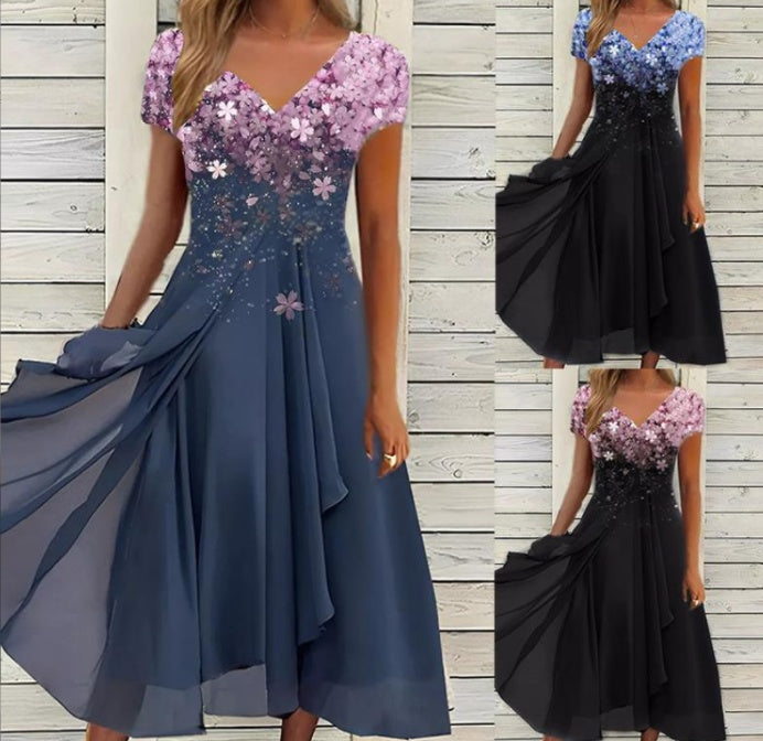 Robe en mousseline florale patchwork pour femme