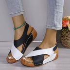 Sandales compensées colorblock à brides pour femme – Chaussures romaines d'été à plateforme et bout ouvert