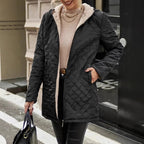 Veste chaude à carreaux à manches longues et capuche mi-longue