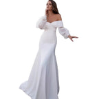 Robe de mariée longue légère en satin blanc cassé, collection Printemps