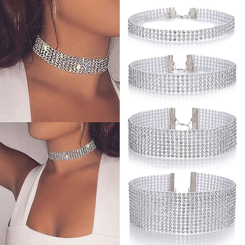 Collier ras du cou entièrement en cristal strass pour femmes, bijoux de mariage, ras de cou pour femmes