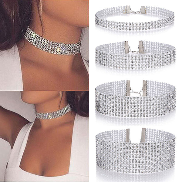 Collier ras du cou entièrement en cristal strass pour femmes, bijoux de mariage, ras de cou pour femmes