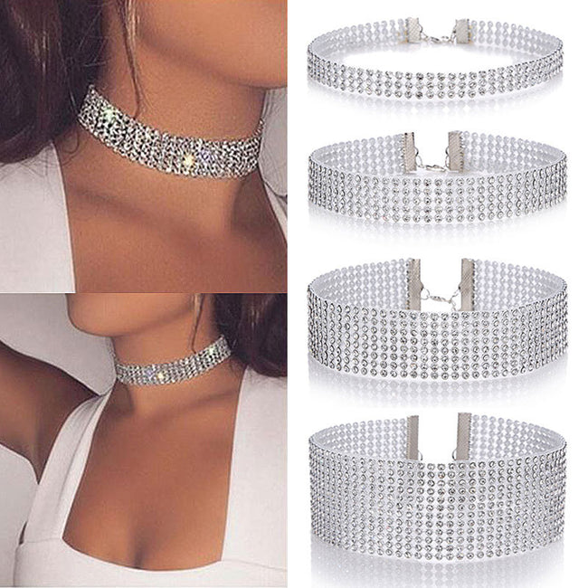 Collier ras du cou entièrement en cristal strass pour femmes, bijoux de mariage, ras de cou pour femmes Hover Image
