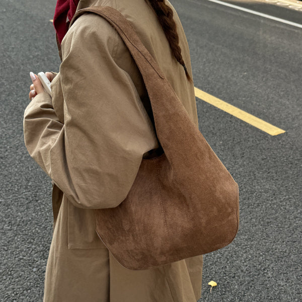 Sac fourre-tout tendance de grande capacité doublé en suède pour femme