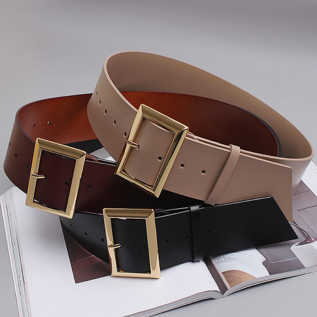 Ceinture large en cuir de vachette verni à la mode avec jupe manteau Main Image