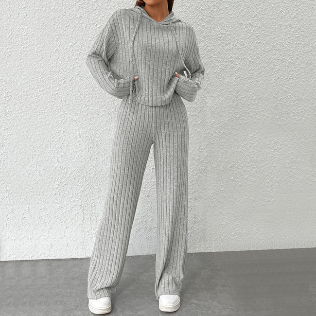 Ensemble de mode décontracté à capuche pour femme, couleur unie, pour la maison, automne et hiver, deux pièces Hover Image