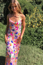 Robe fendue fleurie à sequins tendance pour femme