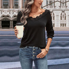 Haut en polyester pour femme, chemise en dentelle