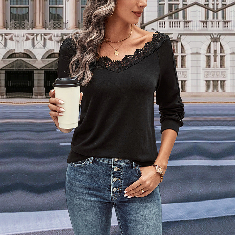 Haut en polyester pour femme, chemise en dentelle