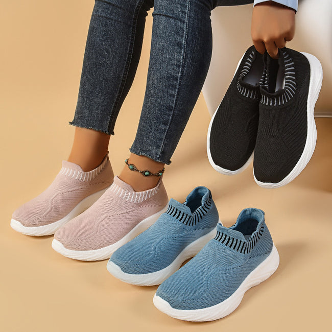 Chaussures plates rayées Baskets Mode Légères Respirantes Chaussettes Chaussures plates pour femmes Chaussures de sport à enfiler Main Image