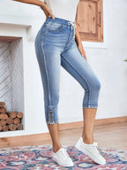 Jeans stretch femme à lacets et taille élastique
