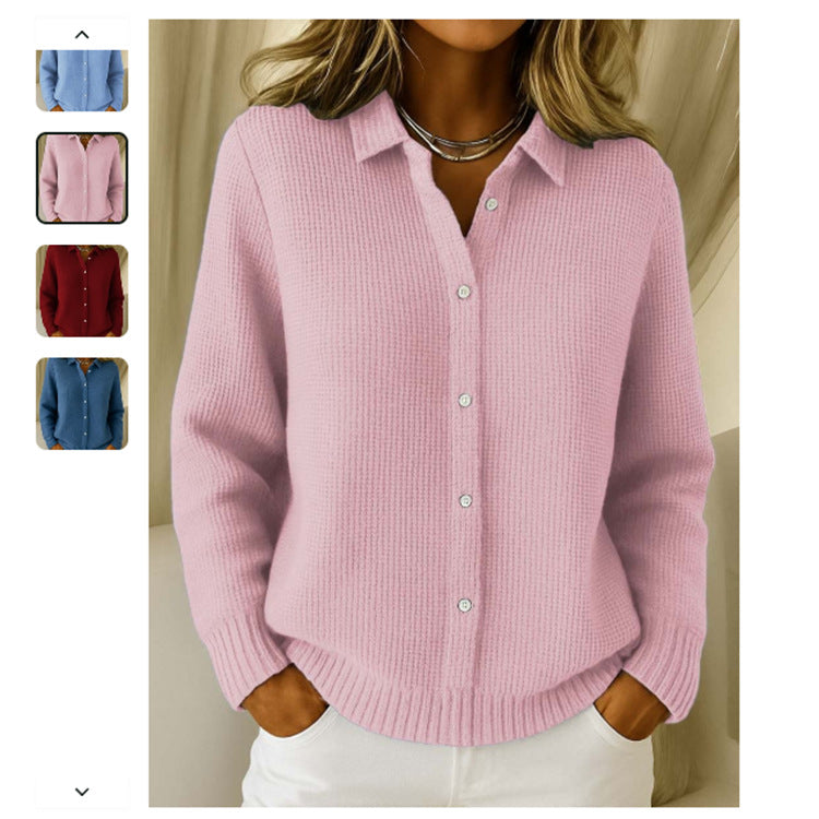 Pull décontracté pour femme, à boutons, col revers, manches longues, hauts tricotés, pull d'hiver