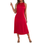 Robe en Satin Couleur Pure pour Femme