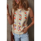 Gilet en tricot brodé floral mode pour femmes Nouveau gilet sans manches rétro Niche pour femmes