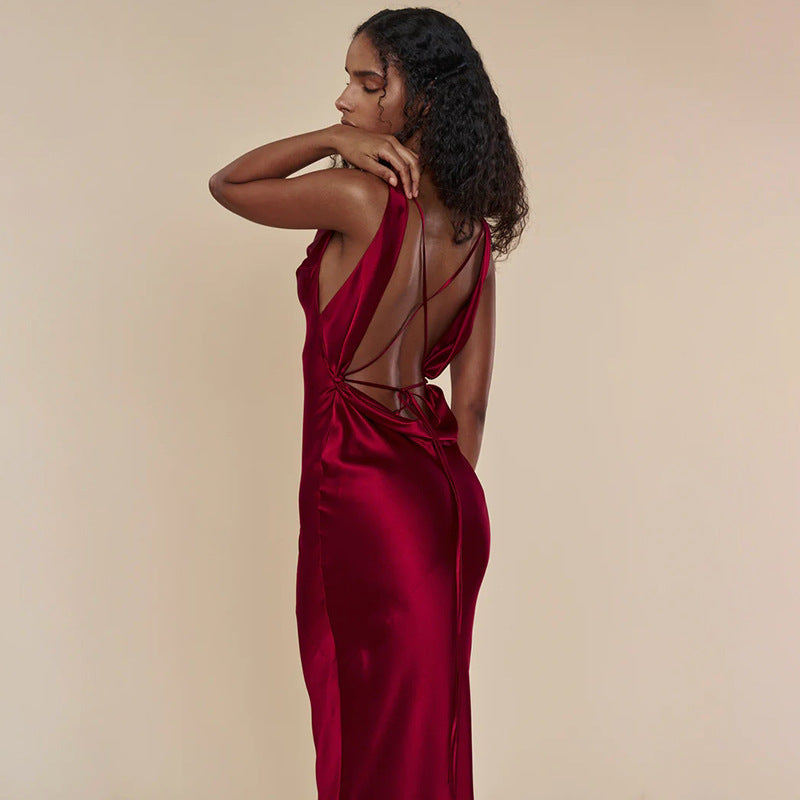 Robe longue de soirée lacée en dentelle, style banquet, pour femme