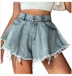 Short en jean taille haute ample à pampilles pour femmes