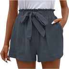 Short décontracté à taille élastique de couleur unie pour femme, taille haute, coupe ample, jambe large et simple