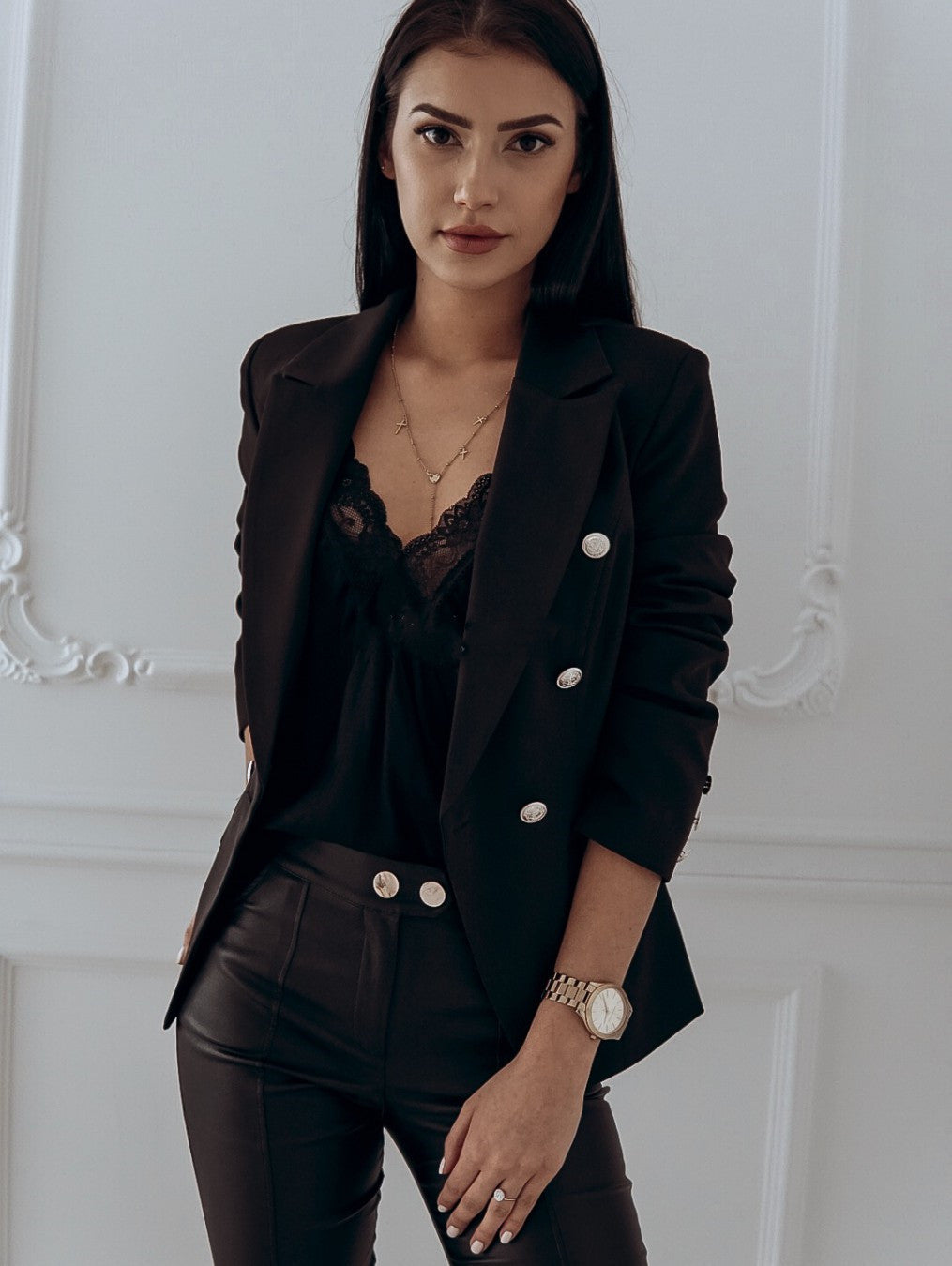 Blazer femme croisé à boutons métalliques