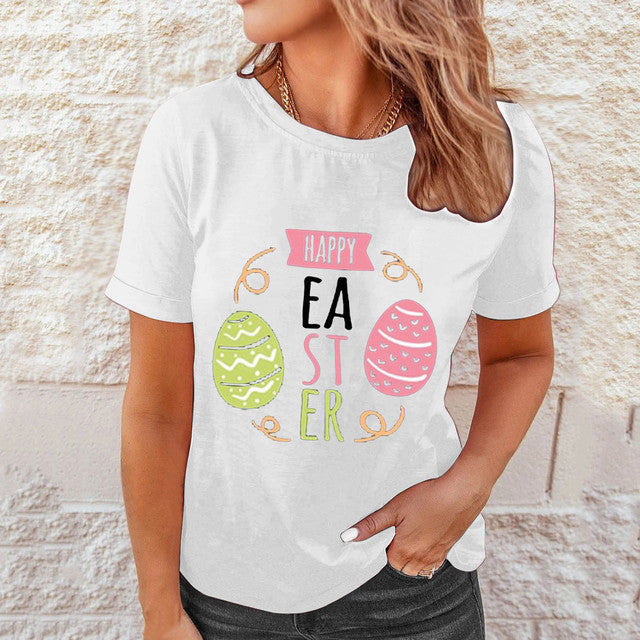 Chemises Femmes Pâques Imprimé Décontracté Blouses Manches Courtes T-shirts Main Image