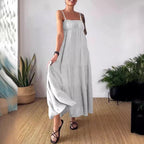 Robe plissée à bretelles et bustier unie décontractée pour femme