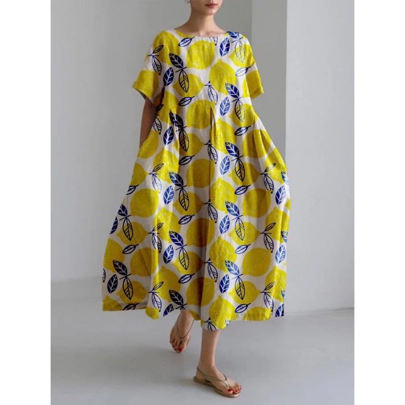 Robe Mode Courte Ample à Col Rond et Imprimé Fantaisie