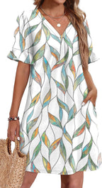 Robe élégante à col en V à volants pour femme avec poches