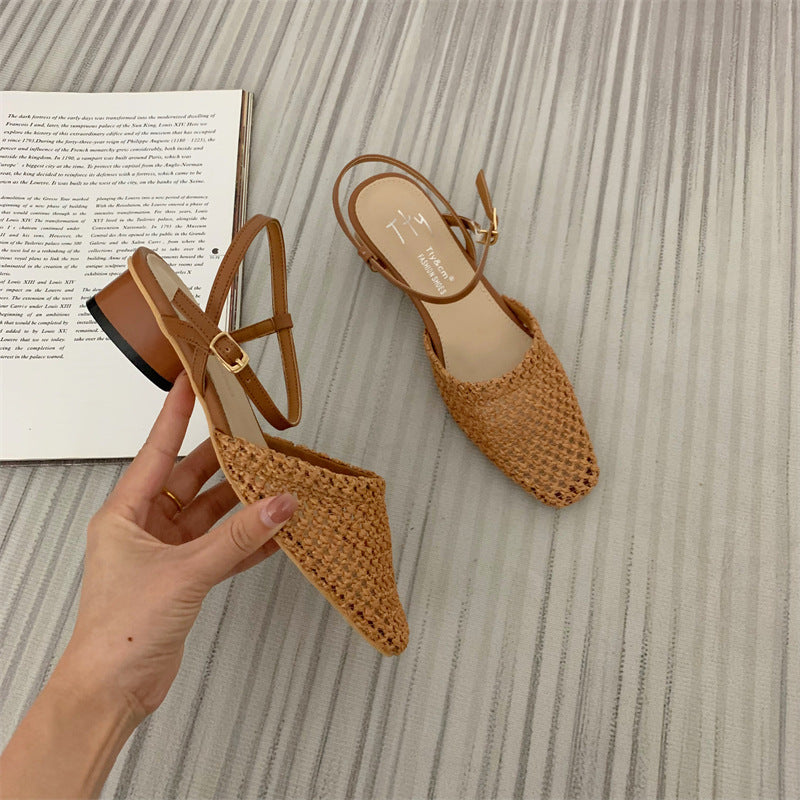 Sandales femme ajourées à bout fermé tissé vintage
