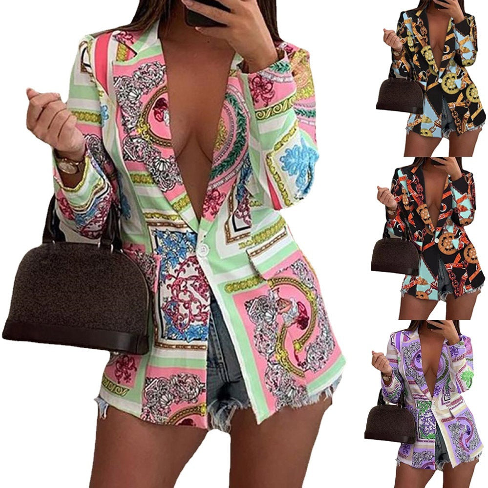 Blazer court imprimé Femme à manches longues motif peint