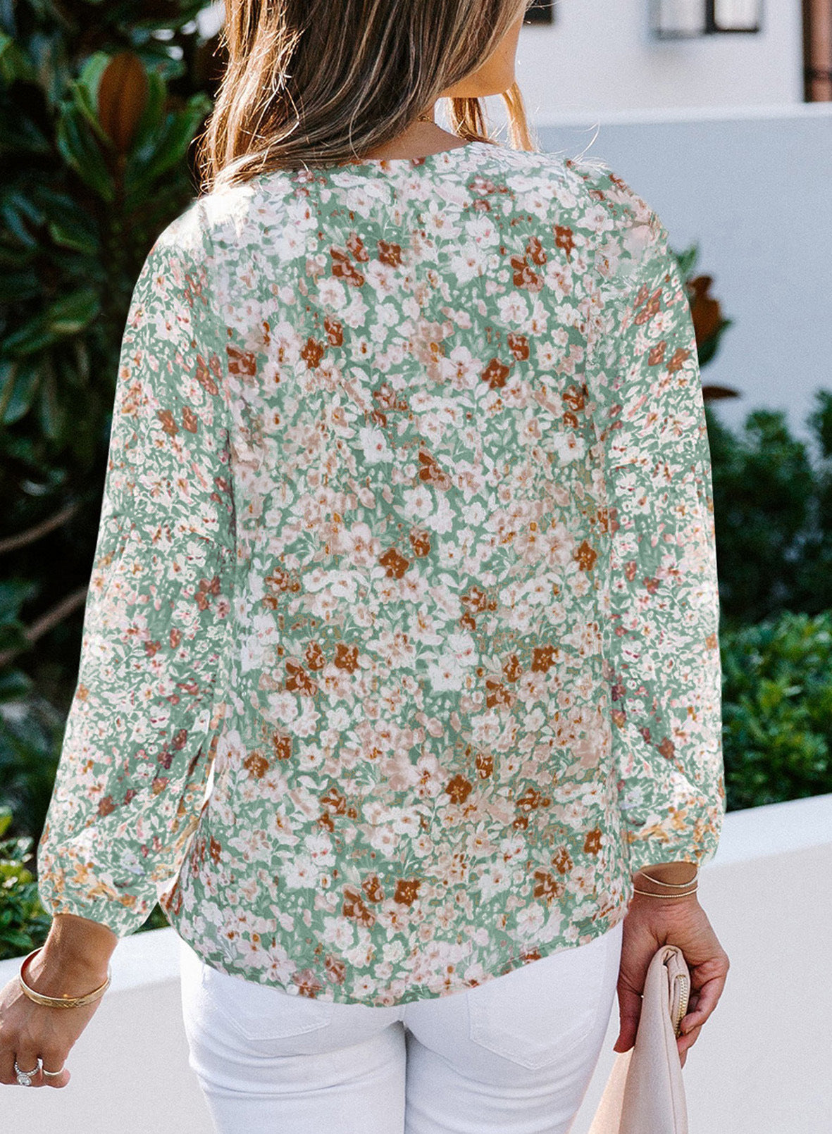 Chemisier Femme Manches Lanterne Imprimé Floral Mousseline