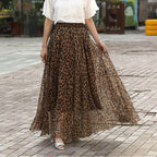 Leopard print sexy chiffon long skirt