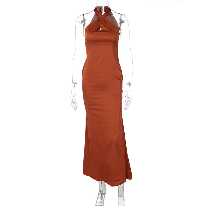 Robe Femme Unie Moulante Sans Manches et Dos Nu