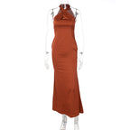 Robe Femme Unie Moulante Sans Manches et Dos Nu
